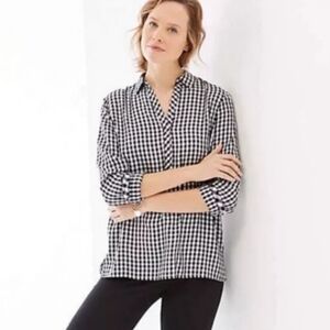 J.Jill Houndstooth Gingham Petite Long Sleeve V-Neck Tunic Top